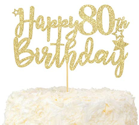 LOVENJOY 80. Geburtstag Mann und Frau Tortendeko Hallo 80 Gold Glitzer Happy 80th Birthday Cake Topper für Party Dekoration