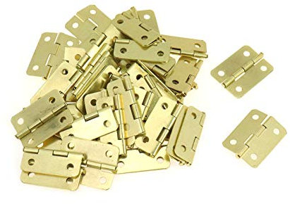 Quluxe Lot de 50 charnières de porte d'armoire, 2,5 cm, style ancien, classique, en fer, pour porte, meubles, placard, boîte avec vis, doré