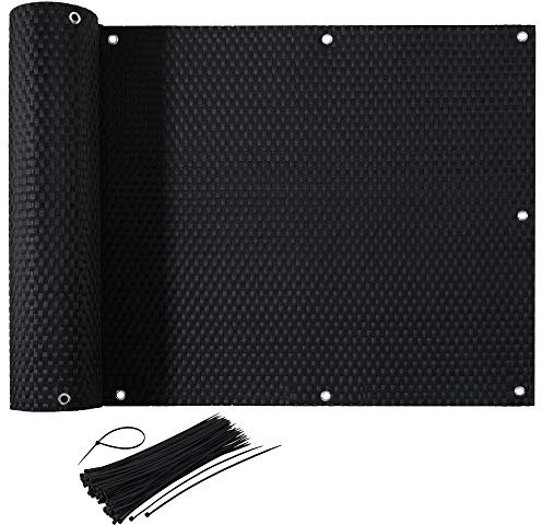 CelinaSun Sichtschutz Balkon 0,75 x 4 m schwarz Polyrattan Balkonbespannung mit Kabelbinder Balkonumrandung