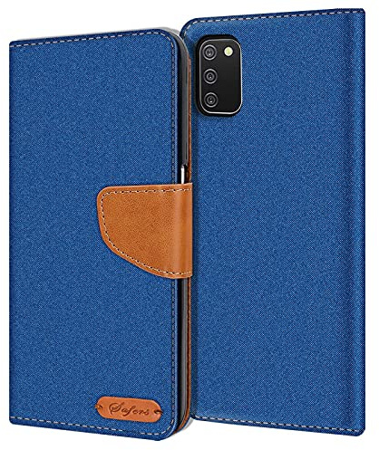 Verco Coque pour Samsung A02s, Étui Portefeuille Compatible avec Samsung Galaxy A02s Case Textures de Fibre Housse de Protection, Bleu