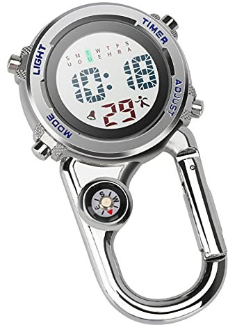 Aceshop Karabineruhr Digital Clip on Quarzuhr Multifunktionale Karabineruhr FOB Leuchtkompass Karabineruhr mit Kompass für Ärzte Krankenschwestern Sanitäter Köche Sport Unisex Herren Damen