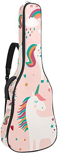 Wasserdichte Gitarrentasche mit Reißverschluss, weich für Bassgitarre, Akustik- und klassische Folk-Gitarre, E-Gitarre, Einhörner, Regenbogen