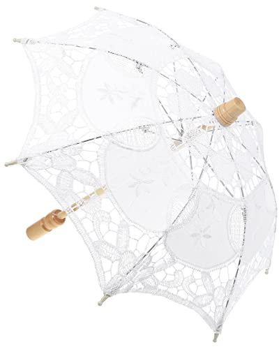 Hochzeit Spitze Regenschirm Weißer Brautschirm Vintage Spitzenschirm Hochzeitsschirm Holzgriff Damen Stockschirm Halloween Dekoration Foto Requisiten Prop Braut Party Deko