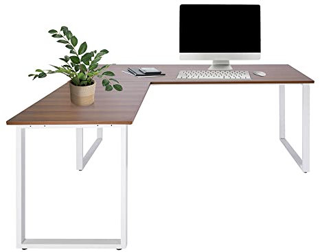 hjh OFFICE 830090 Eckschreibtisch 180x180 WORKSPACE XL I Walnuss/Weiß Schreibtisch mit großer Arbeitsfläche, Stahlgestell