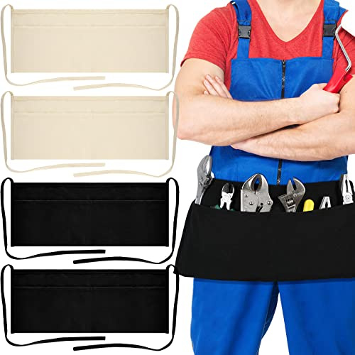 JenPen 4 Pieces 2-Pocket Canvas Work Waist Apron Unisex Tool Washable Utility Apron for Woodworkers, Artists, and Other Craftspeople(4 Pcs)