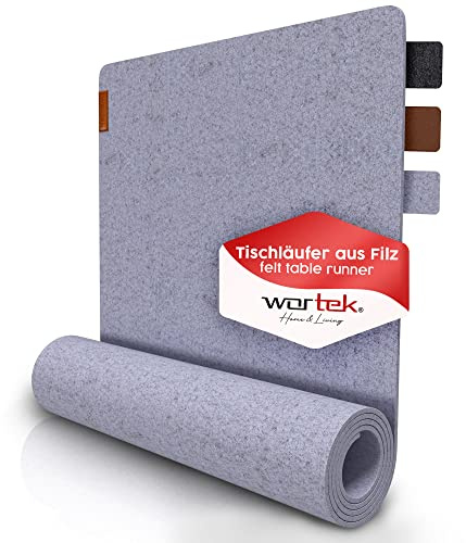 wortek Tischläufer Filz I 150x40 cm Tischband Grau I Filzunterlage Tischdecke abwaschbar I skandinavischer Tischläufer grau für drinnen und draußen