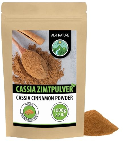 Alpi Nature Zimt gemahlen 1kg, Cassia Zimtpulver, Zimt Pulver | Cassia Zimtstangen gemahlen, ideal für Zimtschnecken, Apfelkuchen & Desserts