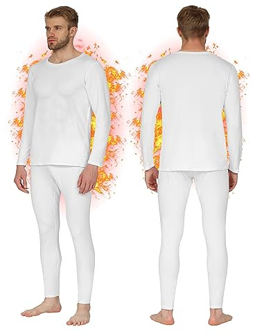 HEROBIKER Mens Thermal Underwear Set Skiing Winter Warm Base Layers Tight Long Johns Top and Bottom Set with Fleece Lined (White, 3X-Large)