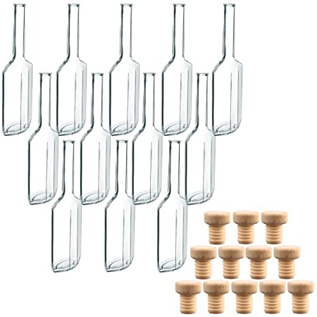 gouveo Juego de 12 botellas de vidrio de 100 ml Amalfi con corcho (HGK) - pequeñas botellas de vidrio de diseño para llenar licor, aceite, vinagre (AFT100HGK)