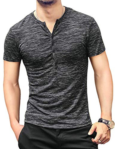 KUYIGO Uomo T Shirt Lunga&Corta Casual Slim Henley Maglietta Heathered Regular XL