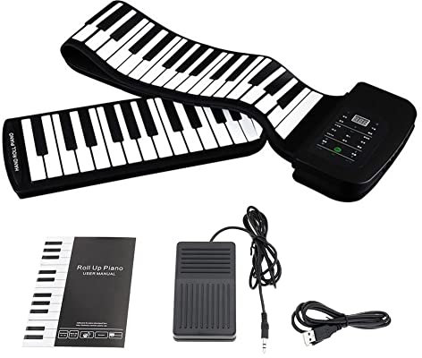 HDYNUZ Pianoforte Arrotolabile Portatile a 88 Tasti, Strumenti a Tastiera Pieghevoli per Pianoforte Arrotolabile in Silicone con Pedali a Batteria per Gli Amanti della Musica