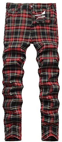HENGAO Pantalon chino à carreaux coupe droite pour homme, 56