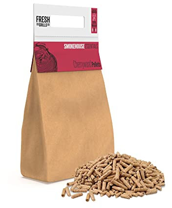 Färska grillar träpellets för grillning, träbränd pizzaugn, kamado och utomhusrökare, träflisor med hög energi 1,5 kg till 18 kg (körsbärsträ, 18 kg) (FG Pell 1)