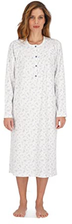 Linclalor Camicia da Notte Serafino Manica Lunga Raglan (44, Panna/Fiori Blu 0633)