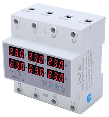 3-Phasen-Spannungsüberwachungs-Sequenzrelais, Digitales Voltmeter Amperemeter Leistungsmesser DIN-Schienen-Voltmeter Amperemeter Automatischer Überspannungs-Überstromschutz AC (63A)