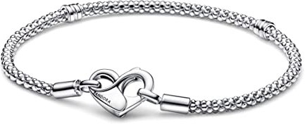Pandora Moments Studded chain sterling silver bracelet with heart clasp, 17