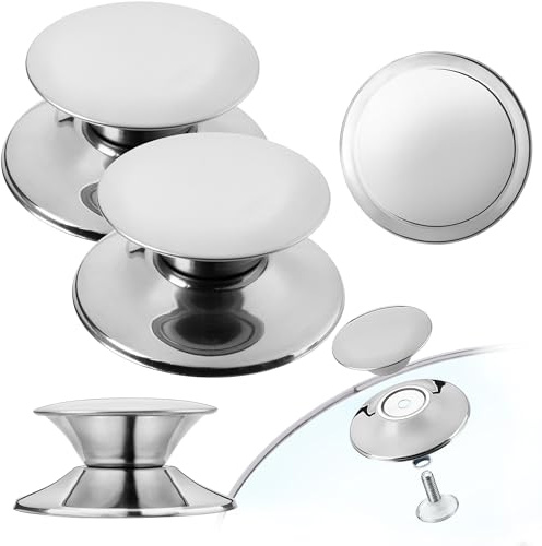 KADAX Lot de 2 Poignée de couvercle de casserole, bouton de couvercle résistant au feu en plastique et en acier inoxydable, poignée universelle pour couvercle de casserole, bouton de couvercle de c