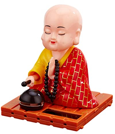 F Fityle Kleine Figur Solar Tanzen Spielzeug Auto Armaturenbrett Dekoration Wackelkopf Puppen Buddha e Statue Wackelkopf Spielzeug Büro Wohnkultur, Rot, S