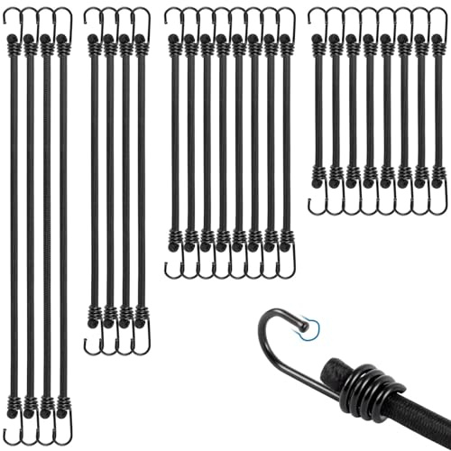 TaoTazon Spanngummi mit Haken, Expander mit Haken 24 Stück, Verschiedene Universalgrößen Gepäckspanner mit Haken, Extra Stark Spanngurte mit Haken für Tarps Fahrräder Motorräder Auto Ladung usw