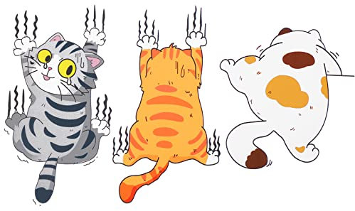 cobee Cartoon Cat Car Sticker, 3 Pack Vinyl Funny Auto Decals Bumper Sticker Cats Scratch Cover Self-Adhesive Car Decoration Stickers Decor for Window Walls Laptop Luggage
