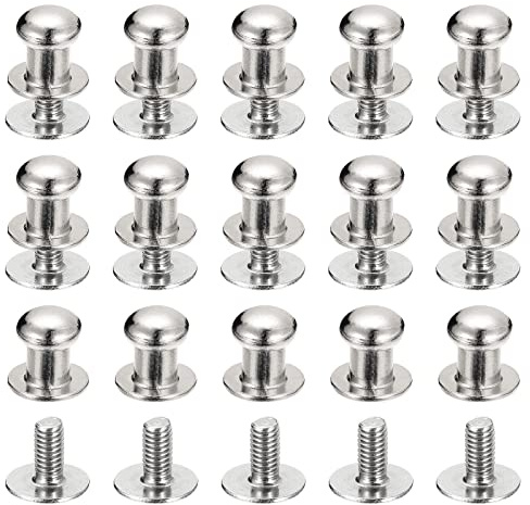 sourcing map 6mm Ball Head Stud Rivets Screw Back, 15Pack Round Head Button Nipple Rivet for DIY Leather Craft Handbag Belt, Silver Tone