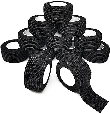 12 Rollen Fingerverband Selbstklebender Verband 2.5cm X 4.5m Selbsthaftende Bandage Elastische Binde Fixierbinde Selbsthaftend für Finger Hund Pferd Tiere Schwarz