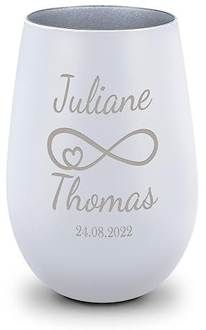 GRAVURZEILE Deko Windlicht aus Glas mit Gravur - Ewigkeitssymbol - Personalisiert mit Namen & Datum - Personalisierte Geschenke für Frauen - Mit Unendlichkeit Symbol - Weiß/Silber