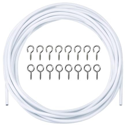 Alambre de Cortina,3 Metros Cable de Cortina Blanco Gusanillo para Cortinas Alambre para Cortina Cuerdas Cortinas Accesorios para Cortinas con 8 Ganchos y 8 Ojos,para Barras de Cortina de Red
