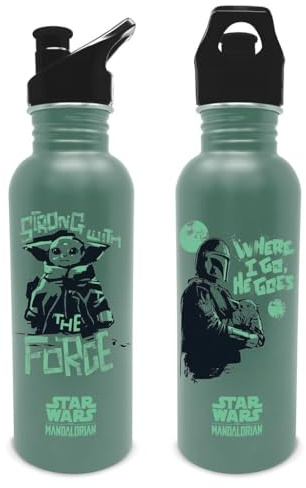 Bouteille d'eau en métal Star Wars : The Mandalorian (Where I Go) - 700 ml - Bouteille d'eau en métal pour garçons et filles - Cadeau Star Wars pour homme - Produit officiel