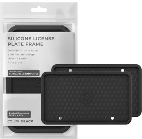Rightcar Solutions Car Plate Frame, Silicone License Plate Frame, Rust-Proof Rattle-Proof Weather-Proof License Plate Holder for Front or Rear, Black, 2 Pack