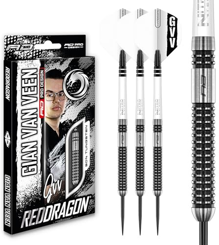 RED DRAGON Gian Van Veen Axis SE Premium Wolfram Steeltip Dart Set mit Flüge und Schäften
