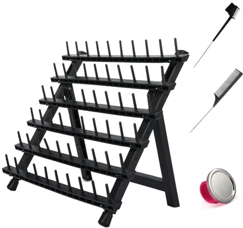 lightmay Braiding Hair Rack with 60 Pegs Standing Versatile Extension Hair Holder with 60 Spools - Ergonomic Braid Stand for Stylists - Time-Saving (black)
