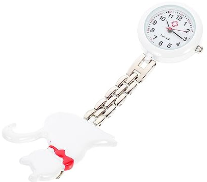 LIFKOME Kreative Quarzuhr mit Katzenmotiv Weiße Taschenuhr für Krankenschwestern Leicht Genau Einfach zu Reinigen als Umhängeuhr für Alltag