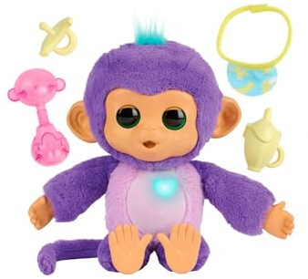 Fingerlings Kümmere dich um Y Mima, interaktiver Plüsch-Affe in Lila, weich und kuschelig, mit +150 Geräuschen und Interaktionen, reagiert auf Berührung, mit Spielen und Licht zum Schlafen, Kinder ab