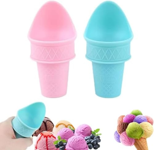Mini Ice Cream Cone Holder, Plastic Cone Shaped Ice Cream Scoop Reusable For Kids, Ice Cream Cone Scoop Holder Cup (2pcs- Blue+Pink)