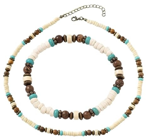 QEXUJOW Colliers pour femme Collier de surfeur avec perles de noix de coco, collier de surfeur pour hommes, bracelet de perles en bois, bijoux de plage faits à la main, imperméables (lot de 2)