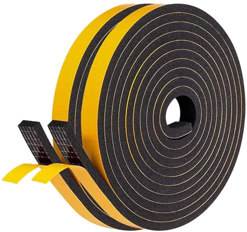 LIKERAINY Fensterdichtung Dichtungsband 13x6,5mm für Türen Fenster Schaumstoffstreifen Türdichtung Gummidichtung Schaumstoff Dichtungsstreifen Schaumdichtung Schwarz 2 Rollen 8 Meter