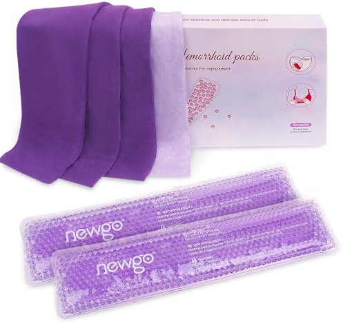 NEWGO Postpartum & Perineal Cold Packs Cooling Maternity Pads After Birth, Pain Relief for Haemorrhoids, Perineal Conditions, Vaginal Recovery, Breast Pain, 2 Ice Pack and 4 Sleeves-Purple