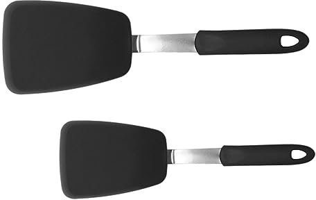 MOLUCKFU 2stücke Silikon Schwarzer Küchen-steakspatel Mit Griff Bratfischspatel Pfannkuchenschaufeln Steakschaufeln Spatel Für Küche