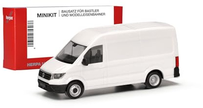 herpa Kit de modélisme MiniKit VW Crafter Box HD avec pneus jumelés, Blanc, Miniature à l'échelle 1:87, pièce de Collection, kit pour modélisme, Plastique