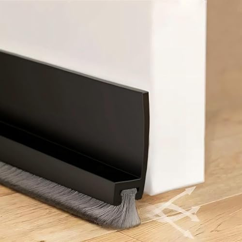 Womwpmt 2.16 W x 39 L Black Door Draft Stopper with Brush, Brush Door Seal for Protection from Sound, Cold, Moisture and Insects Silicone, Self Adhesive Door Sweep for Exterior/Interior Doors