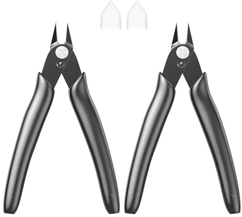 KTHZI 2 Pcs Wire Cutter Precision Flush Cutters Side Cutter Mini Cable Snips Diagonal Pliers with Soft Grip Slip Guards Handles for Cable Tie, Plastic Models, Home DIY Jewelry, Electronics, Black
