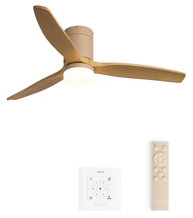 CREATE / WINDCALM M/Ventilador de techo ABS con luz arena efecto aspas madera clara con controlador y mando / 40W, Temporizador, Ø132 cm, 3 temperaturas de luz, función verano-invierno