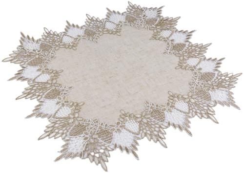 URROMA Nappe carrée en Lin avec Bordure en Dentelle - 40 x 40 cm - Élégant napperon carré pour Salle à Manger, Cuisine, décoration de Table