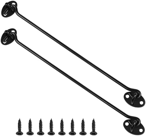 Jeboler Hook and Eye Latch 12 Inch, 2 Pcs Stainless Steel Black Cabin Hooks | 300 mm Eye Gate Latch Easy Lock Sliding Door Hooks with Screws for Garden Shed Patio Window Cabinet Closet Wooden Gates