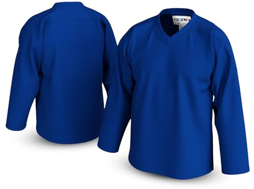 UNLC Essential Blank Hockey Jersey with Stripes – Stitched Letters, Breathable Mesh, Durable Polyester, Blue, X-Large