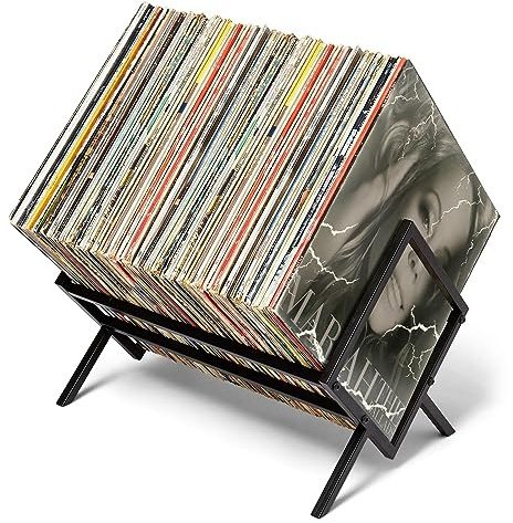 Fesatccoz Vinyl Record Holder for 80–100 LPs, Metal Vinyl Storage Rack | Vinyl Record Storage Organizer, Record Storage Display Stand, Vinyl Holder for Albums Books Magazines