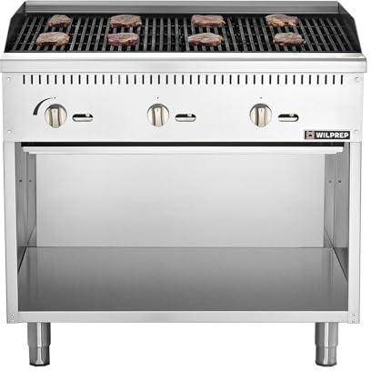 WILPREP Radiant Charbroiler with Storage Base, 36 in Natural Gas Charbroiler with 3 35000 BTU Burners & 6 Cast Iron Grates, Stainless Steel Charbroiler for Commercial Kitchens, NG LPG Convertible