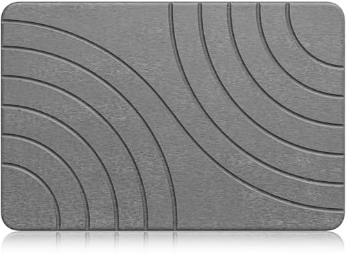 Cenepor Stone Bath Mat for Bathroom Quick Drying Shower Mats Super Absorbent Diatomaceous Earth Stone Mats, Easy to Clean & Odorless, 23.6 × 15.5 Inch Grey