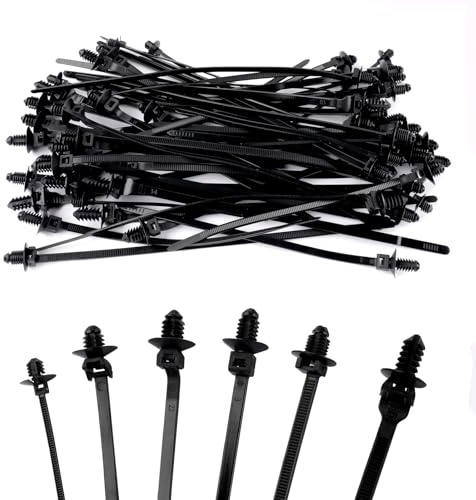 60 fascette con montaggio a pressione in 6 misure assortite, in nylon nero, per montaggio auto, fascette a scatto, fascette universali per cavi con montaggio a spinta, cerniere automobilistiche, clip